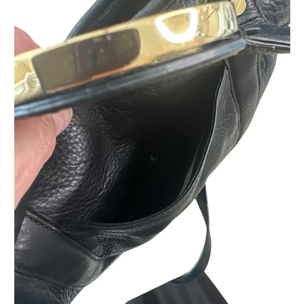 Tory Burch Amanda Slouchy Hobo Black Pebbled Leather‎ Gold Logo